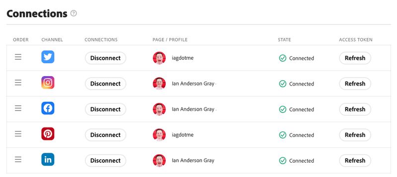 Adobe Express Social Channel Connections