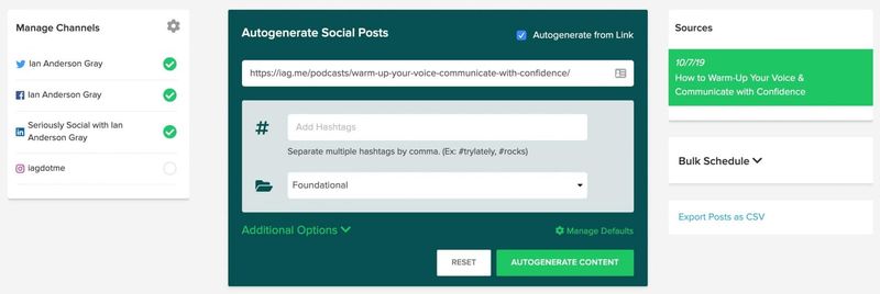 Autogenerate social media posts from content