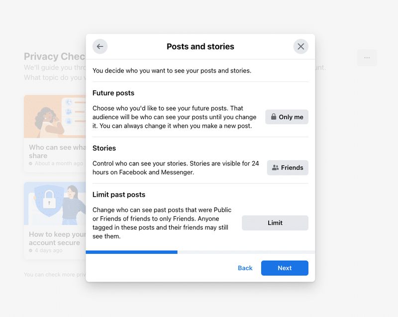 Facebook secure past and future posts