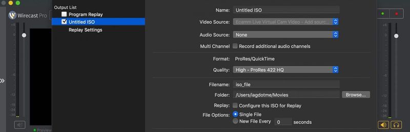 ISO recording in Wirecast Pro
